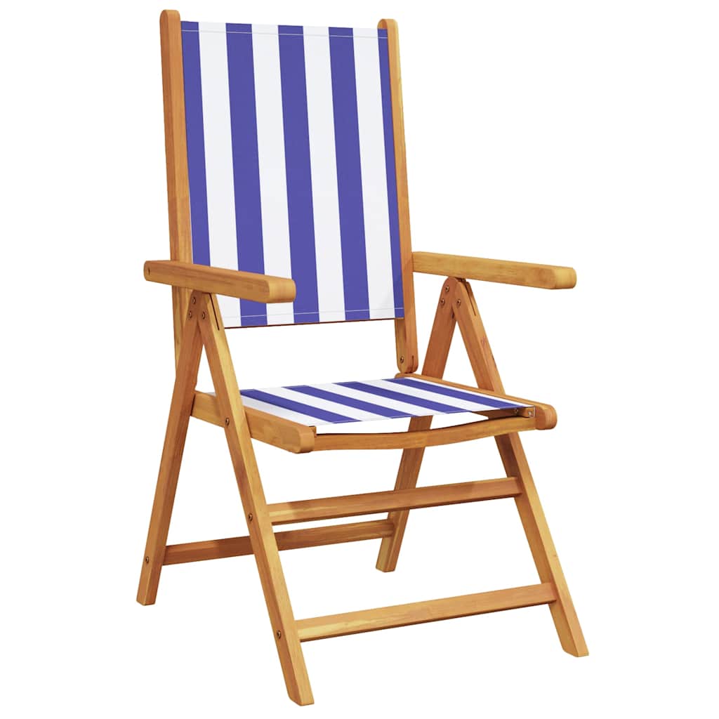 Reclining Folding Chairs 6 pcs Blue and White Fabric&Solid Wood