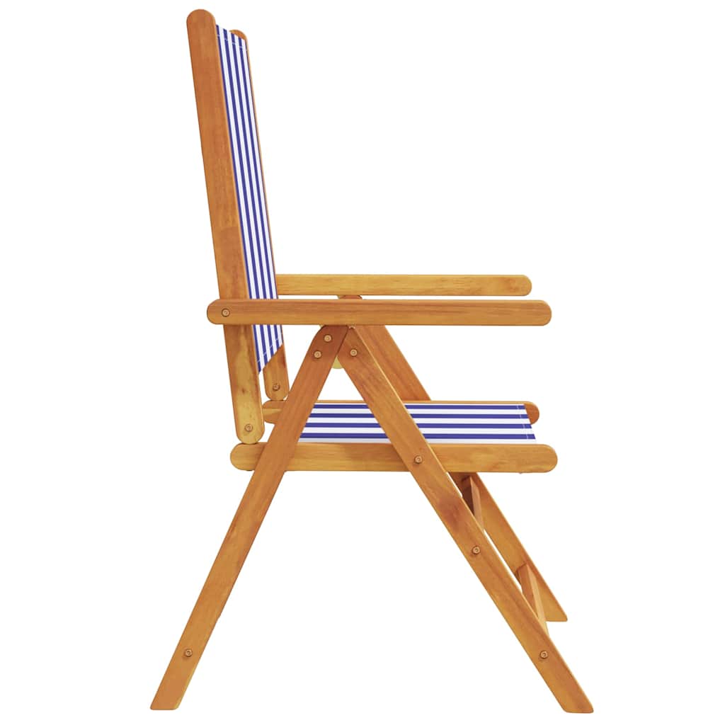 Reclining Folding Chairs 6 pcs Blue and White Fabric&Solid Wood