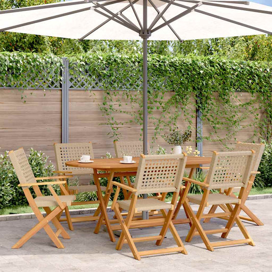 Folding Chairs 6 pcs Beige Poly Rattan and Solid Wood