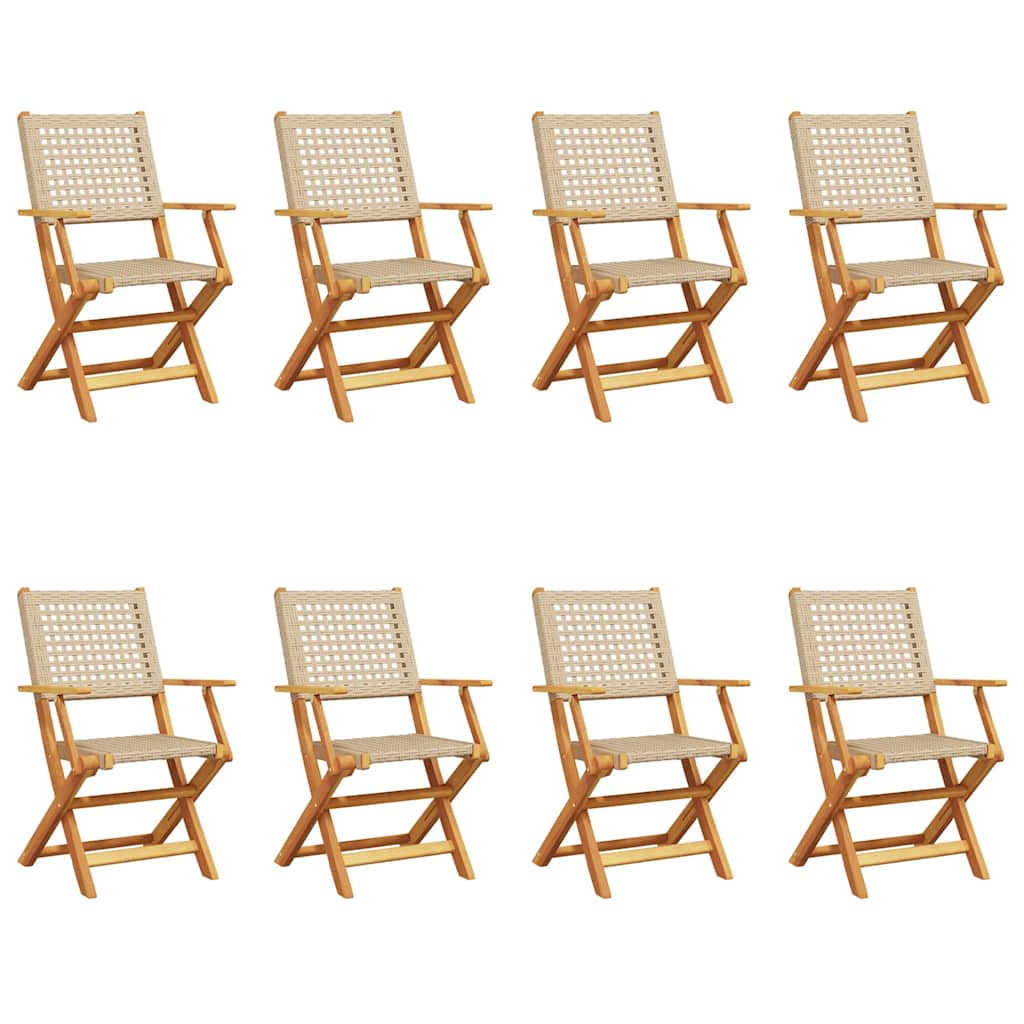 vidaXL Folding Garden Chairs 8 pcs Beige Poly Rattan and Solid Wood