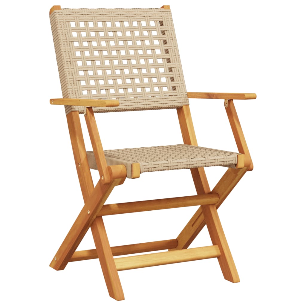 vidaXL Folding Garden Chairs 8 pcs Beige Poly Rattan and Solid Wood