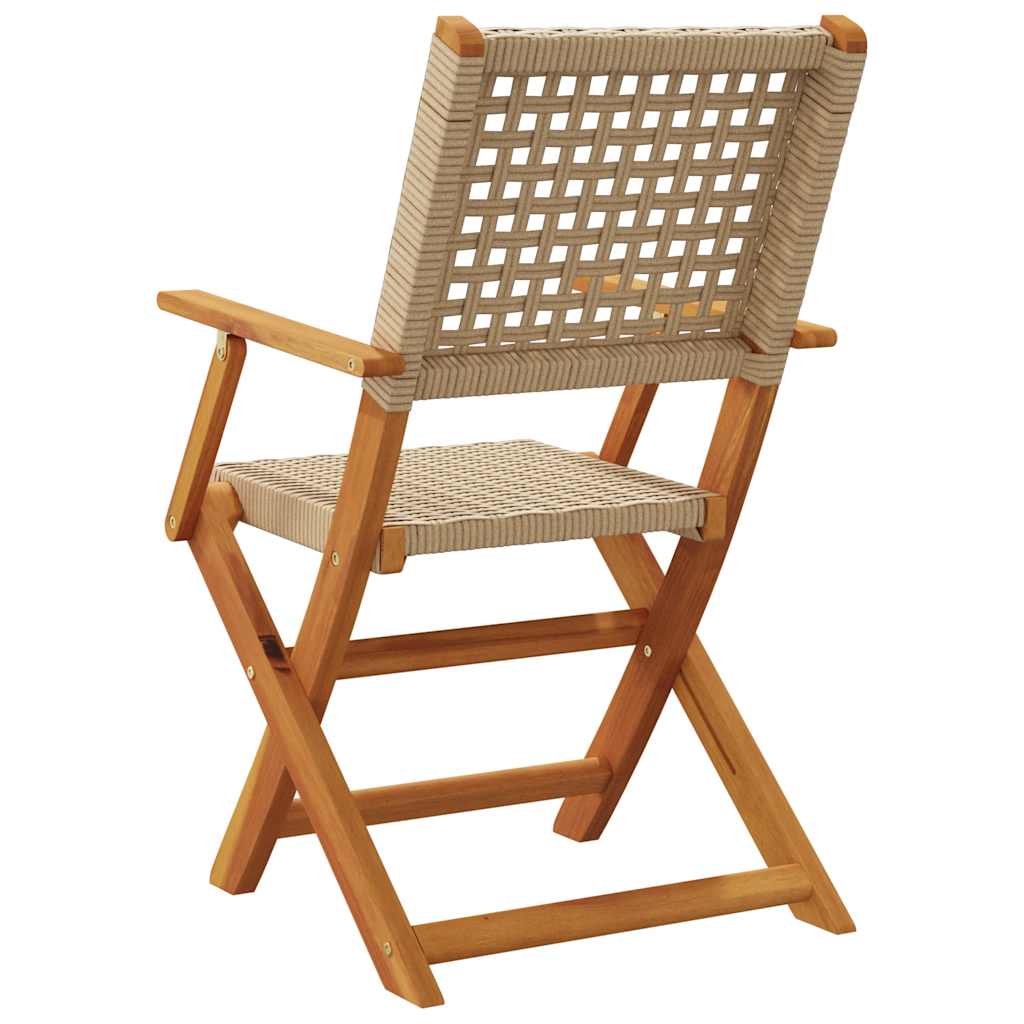 vidaXL Folding Garden Chairs 8 pcs Beige Poly Rattan and Solid Wood