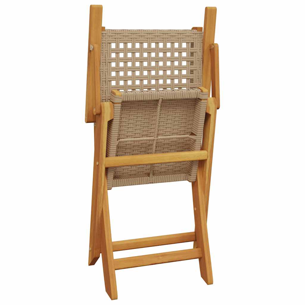 vidaXL Folding Garden Chairs 8 pcs Beige Poly Rattan and Solid Wood