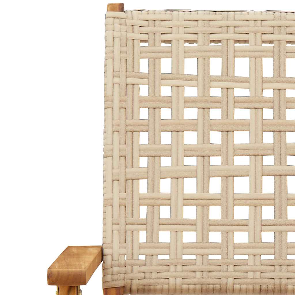 vidaXL Folding Garden Chairs 8 pcs Beige Poly Rattan and Solid Wood