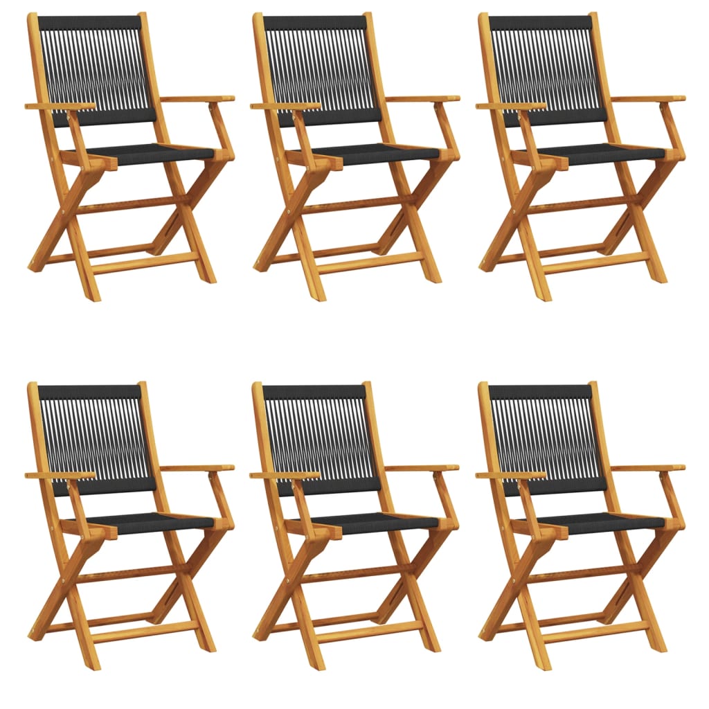 vidaXL Folding Garden Chairs 6 pcs Black Solid Wood Acacia