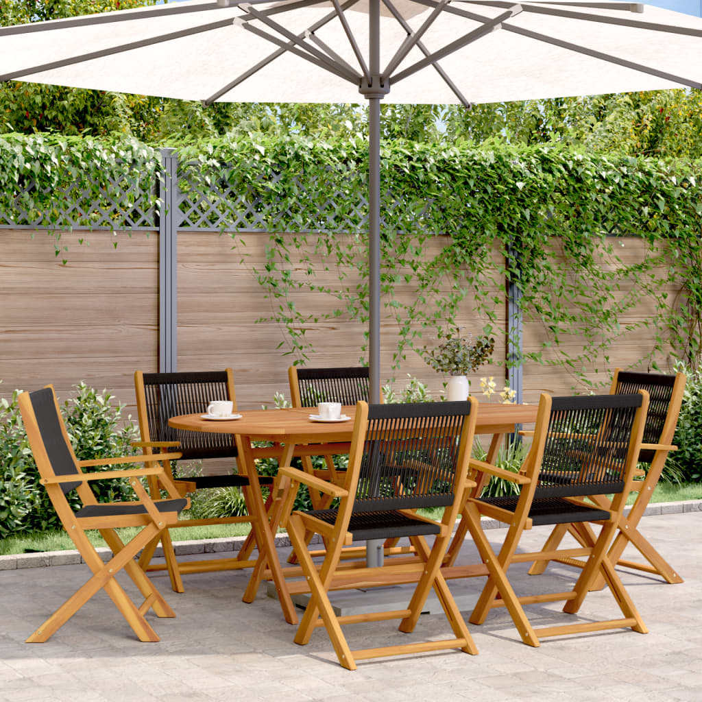 vidaXL Folding Garden Chairs 6 pcs Black Solid Wood Acacia