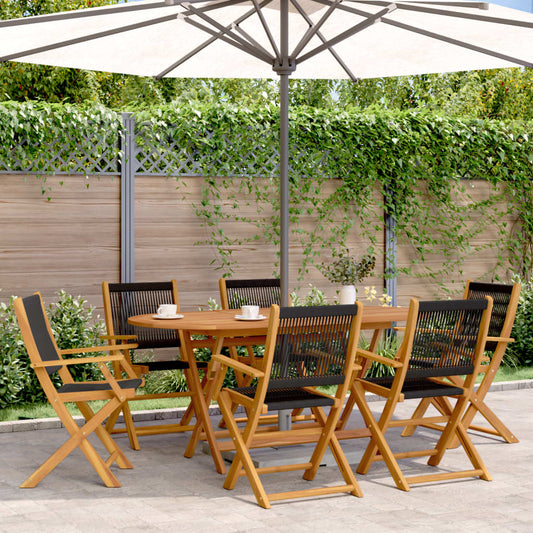 vidaXL Folding Garden Chairs 6 pcs Black Solid Wood Acacia