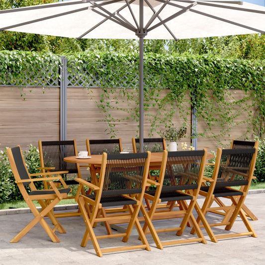 Folding Chairs 8 pcs Black Solid Wood Acacia
