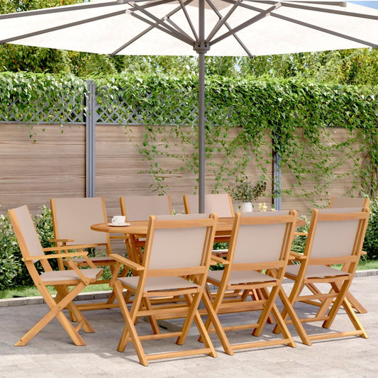 Folding Chairs 8 pcs Taupe Fabric and Solid Wood