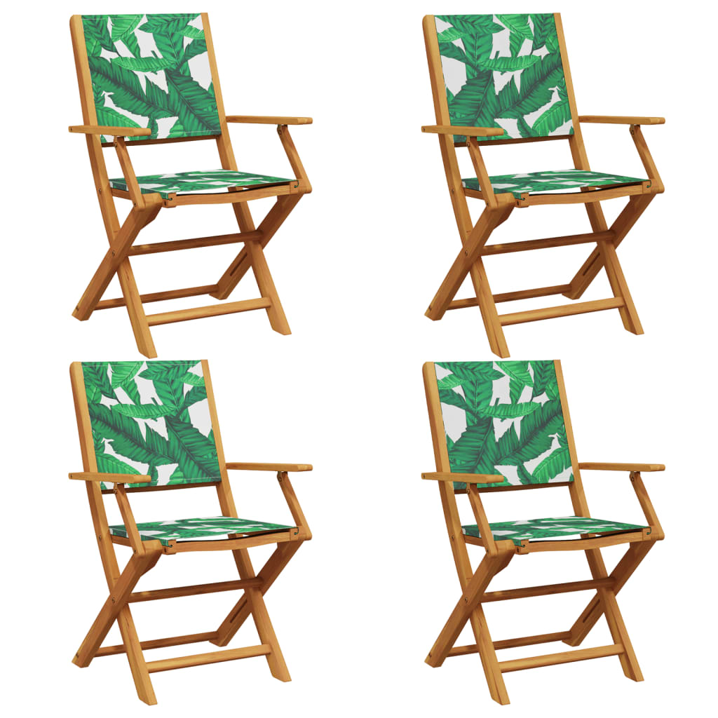 vidaXL Folding Garden Chairs 4 pcs Green Fabric and Solid Wood