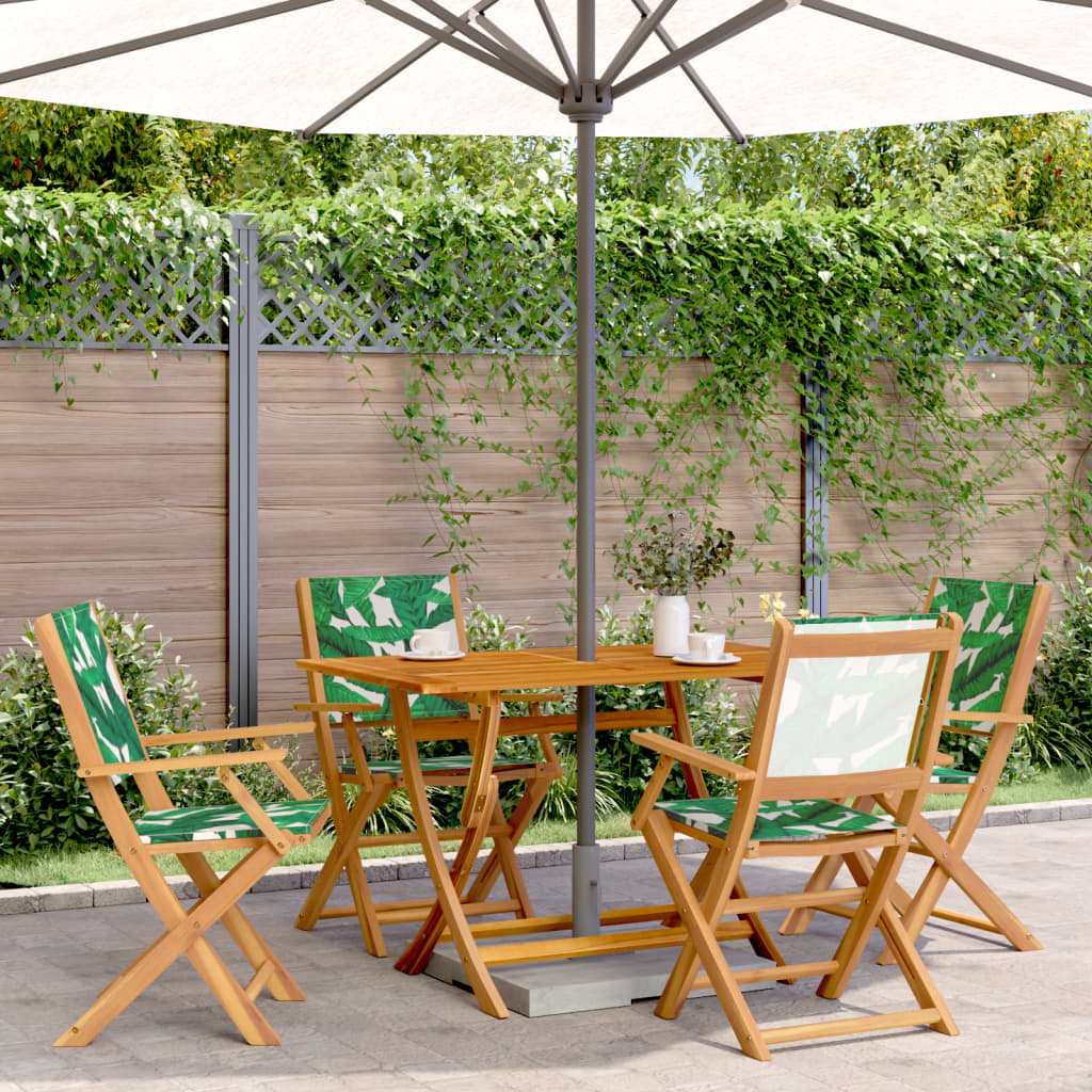 vidaXL Folding Garden Chairs 4 pcs Green Fabric and Solid Wood