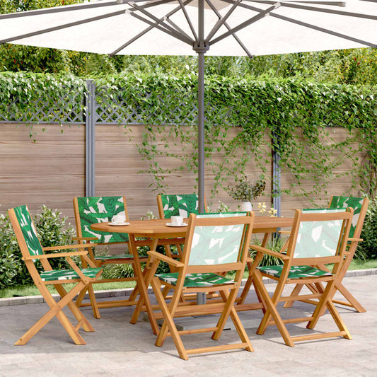 Folding Chairs 6 pcs Green Fabric and Solid Wood