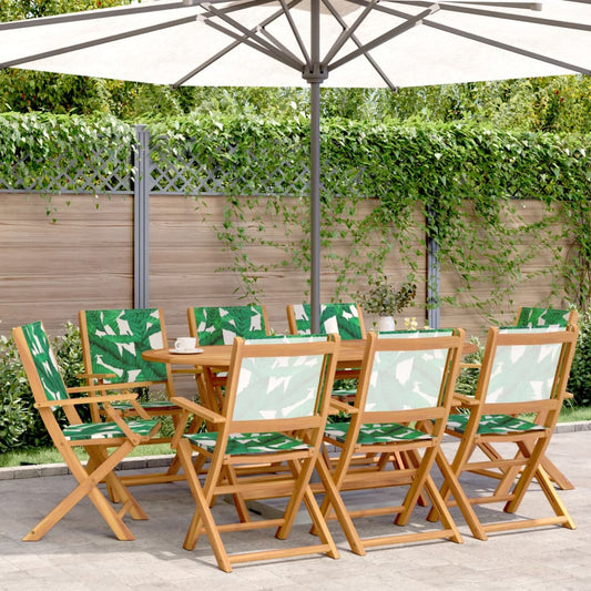 Folding Chairs 8 pcs Green Fabric and Solid Wood