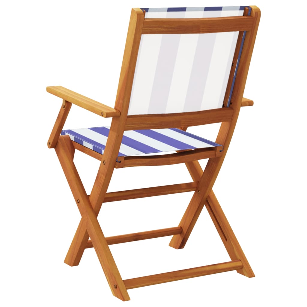 vidaXL Folding Garden Chairs 4 pcs Blue and White Fabric and Solid Wood