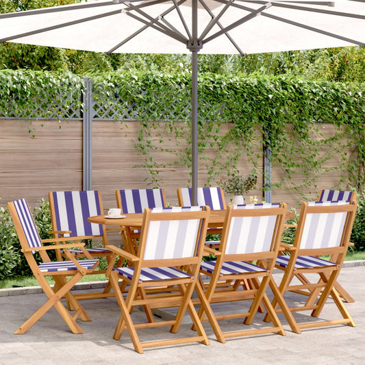 vidaXL Folding Garden Chairs 8 pcs Blue and White Fabric and Solid Wood