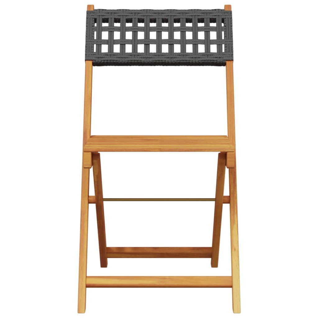 Garden Chair | Set of 6 | Black | Solid Acacia wood, Poly Rattan | Medium