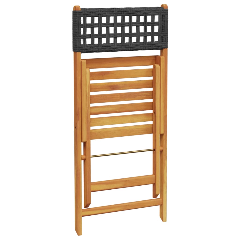 Garden Chair | Set of 6 | Black | Solid Acacia wood, Poly Rattan | Medium