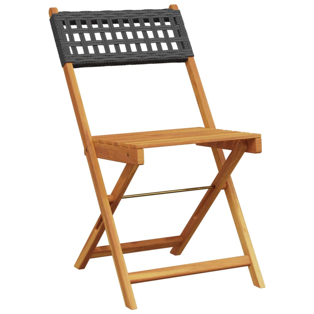 Garden Chair | Set of 8 | Black | Solid acacia wood, PE rattan | Medium