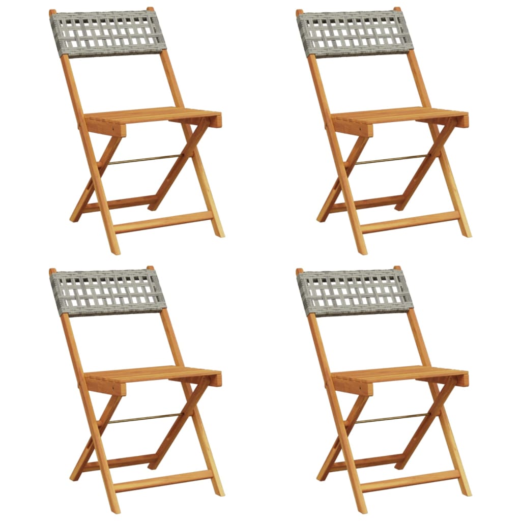 vidaXL Folding Garden Chairs 4 pcs Grey Poly Rattan and Solid Wood