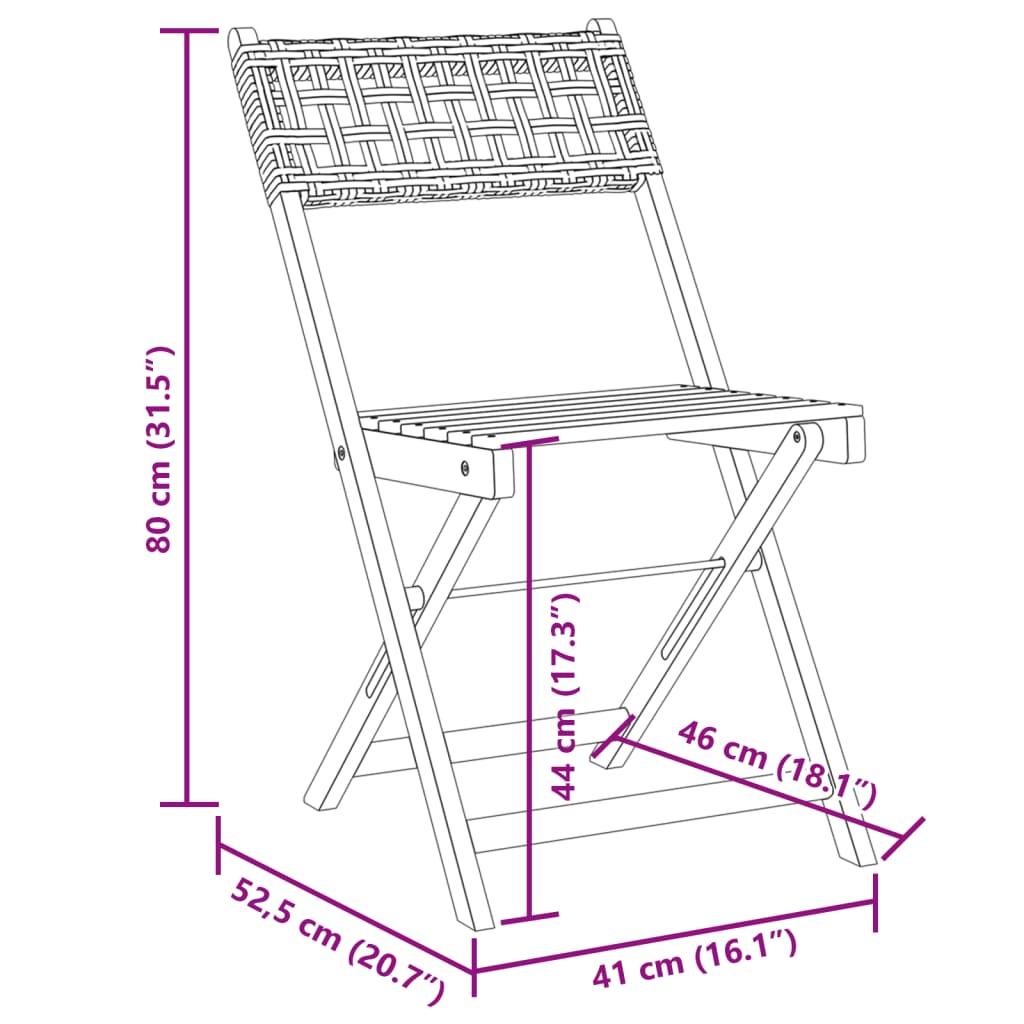 vidaXL Folding Garden Chairs 4 pcs Grey Poly Rattan and Solid Wood