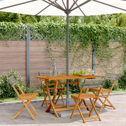 vidaXL Folding Garden Chairs 4 pcs Grey Poly Rattan and Solid Wood