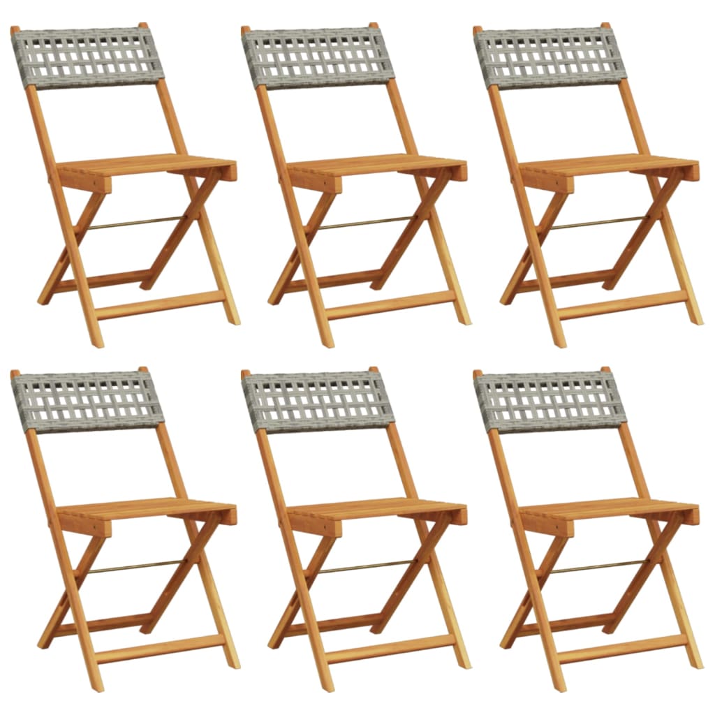 vidaXL Folding Garden Chairs 6 pcs Grey Poly Rattan and Solid Wood