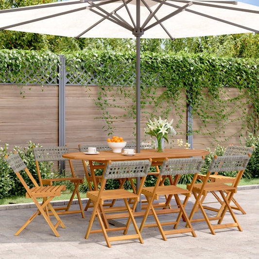 Folding Chairs 8 pcs Grey Poly Rattan and Solid Wood