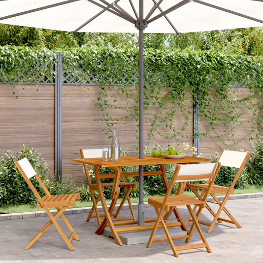 Folding Chairs 4 pcs Cream White Fabric and Solid Wood