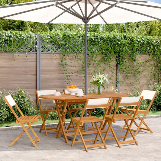 Folding Chairs 6 pcs Cream White Fabric and Solid Wood