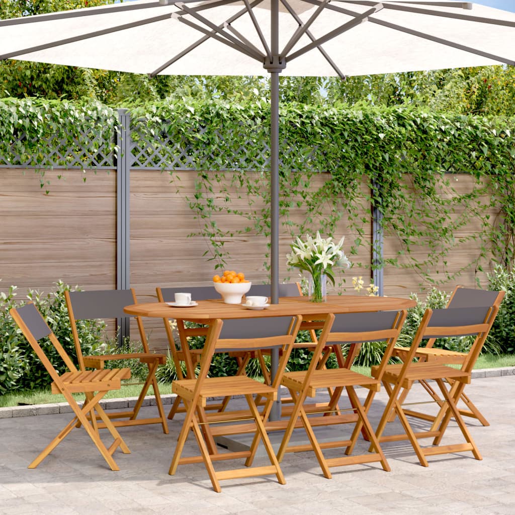 vidaXL Folding Garden Chairs 8 pcs Anthracite Fabric and Solid Wood