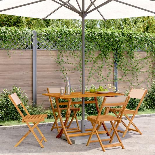 Folding Chairs 4 pcs Beige Fabric and Solid Wood