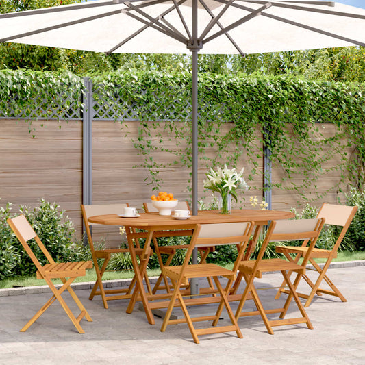 Folding Chairs 6 pcs Beige Fabric and Solid Wood