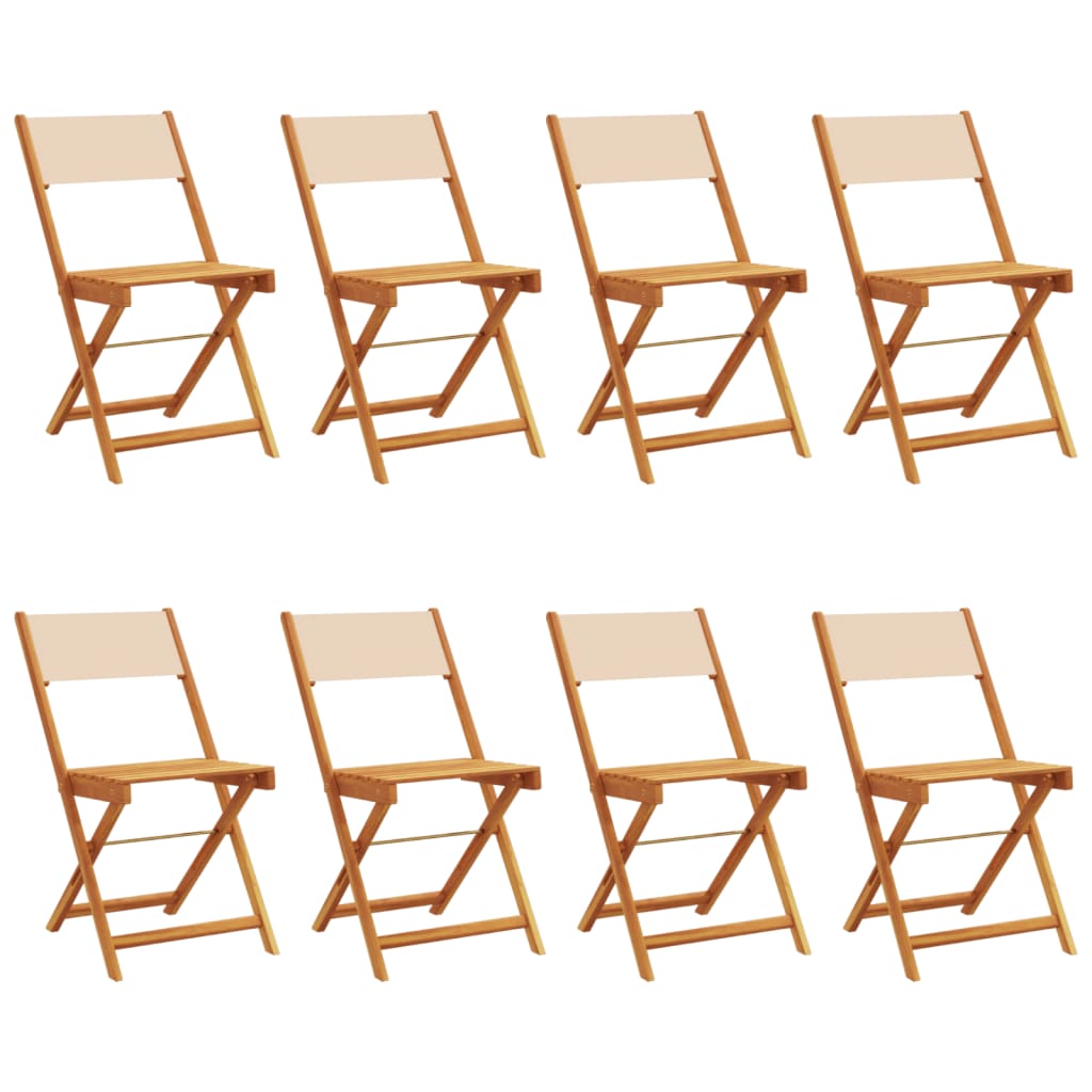 vidaXL Folding Garden Chairs 8 pcs Beige Fabric and Solid Wood