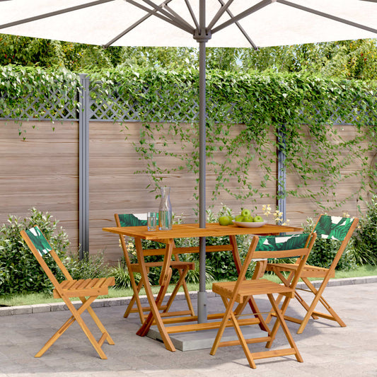 Folding Chairs 4 pcs Green Fabric and Solid Wood