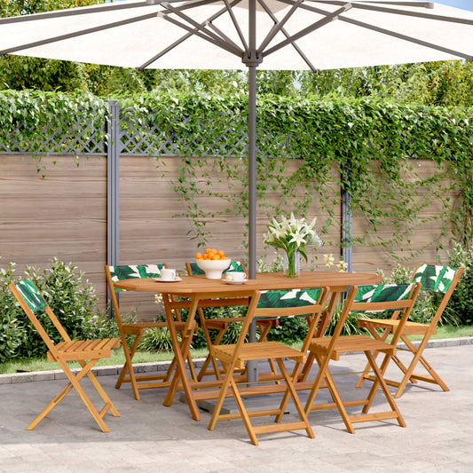 Folding Chairs 6 pcs Green Fabric and Solid Wood