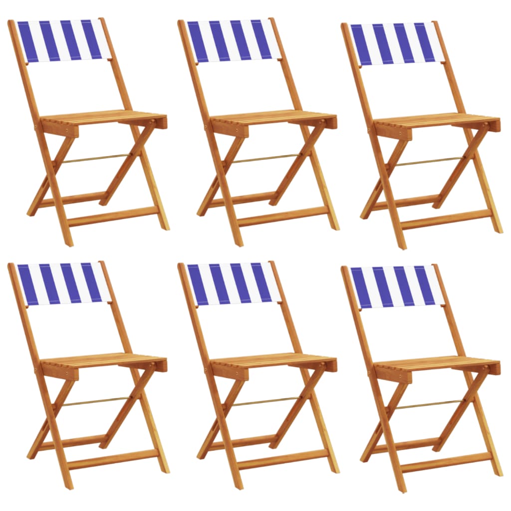 vidaXL Folding Garden Chairs 6 pcs Blue and White Fabric and Solid Wood