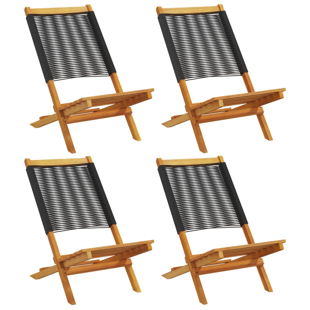 vidaXL Folding Garden Chairs 4 pcs Black Solid Wood Acacia