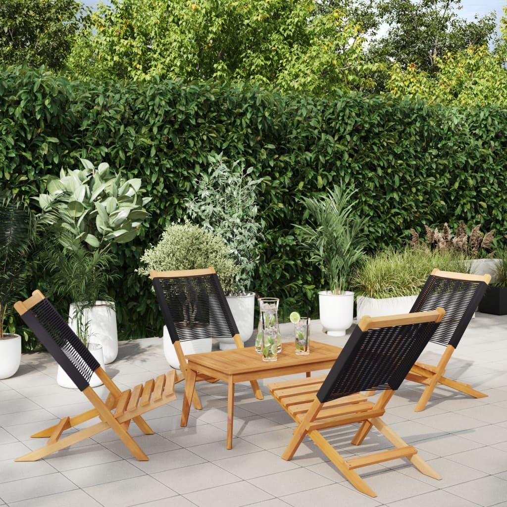 vidaXL Folding Garden Chairs 4 pcs Black Solid Wood Acacia