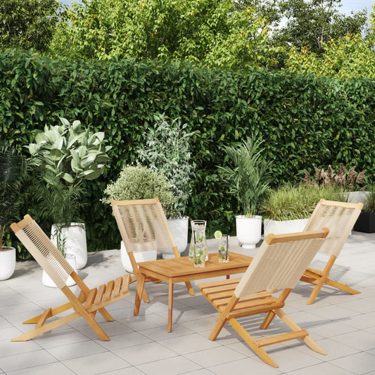 Folding Chairs 4 pcs Beige Solid Wood Acacia