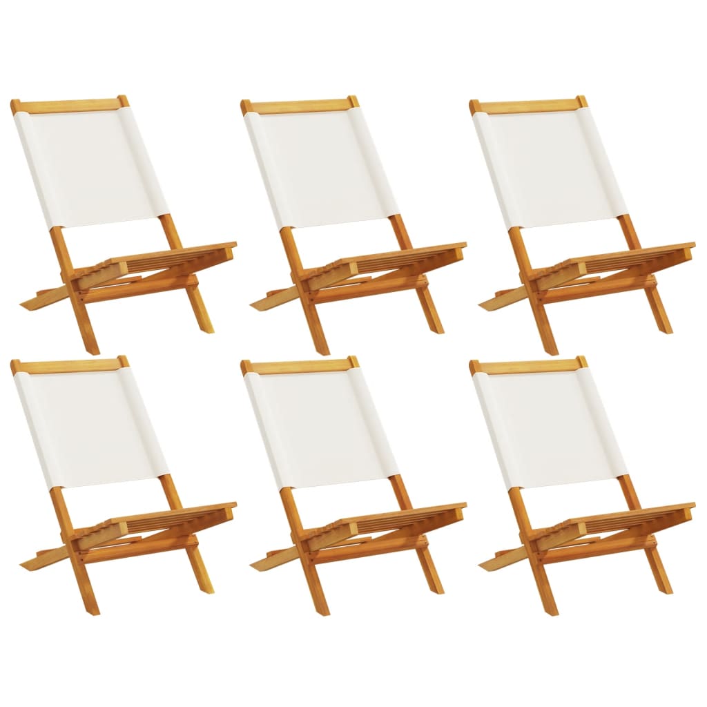 vidaXL Folding Garden Chairs 6 pcs Cream White Fabric and Solid Wood