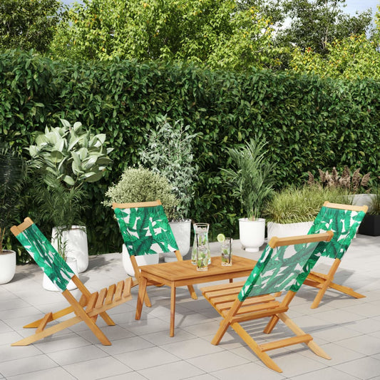 Folding Chairs 4 pcs Green Fabric and Solid Wood