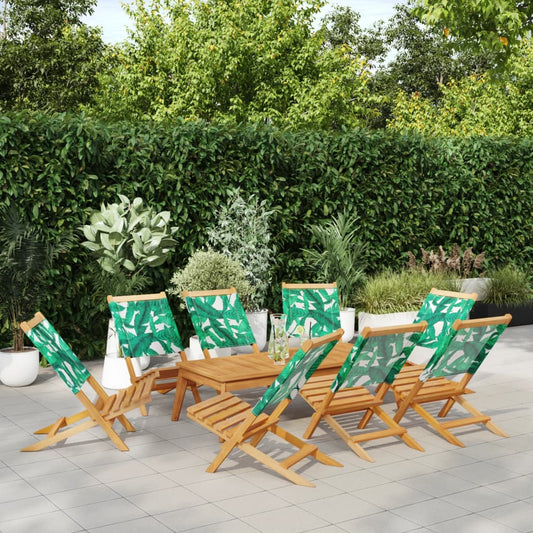 Folding Chairs 8 pcs Green Fabric and Solid Wood