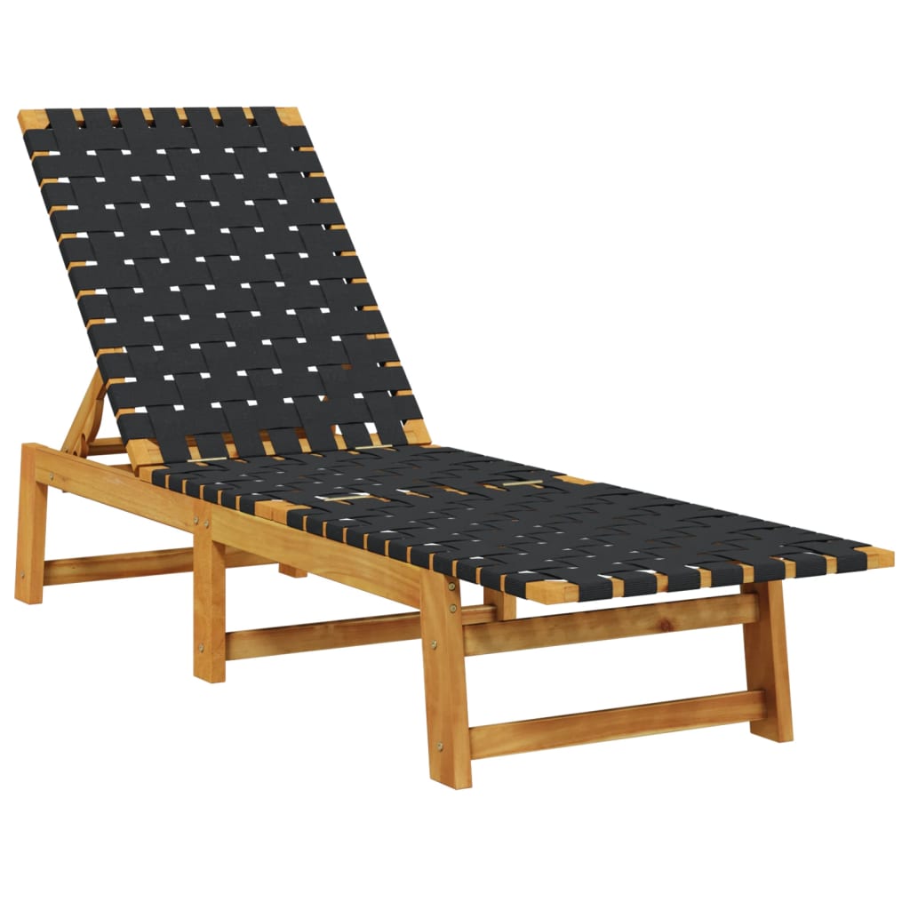 vidaXL Sun Lounger with Table Black Solid Wood Acacia and Fabric