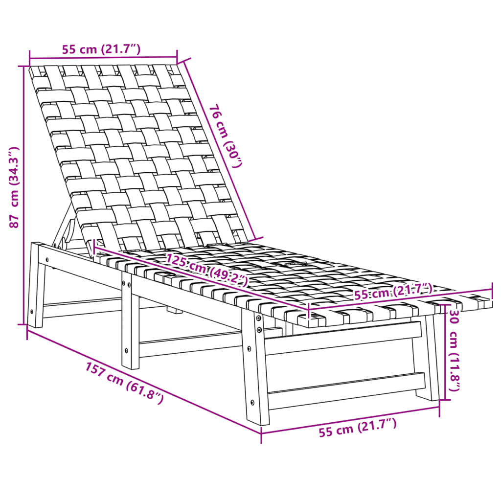 vidaXL Sun Lounger with Table Black Solid Wood Acacia and Fabric