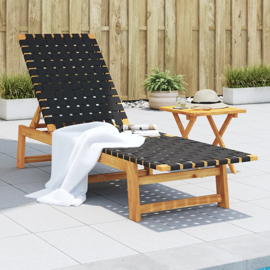 vidaXL Sun Lounger with Table Black Solid Wood Acacia and Fabric