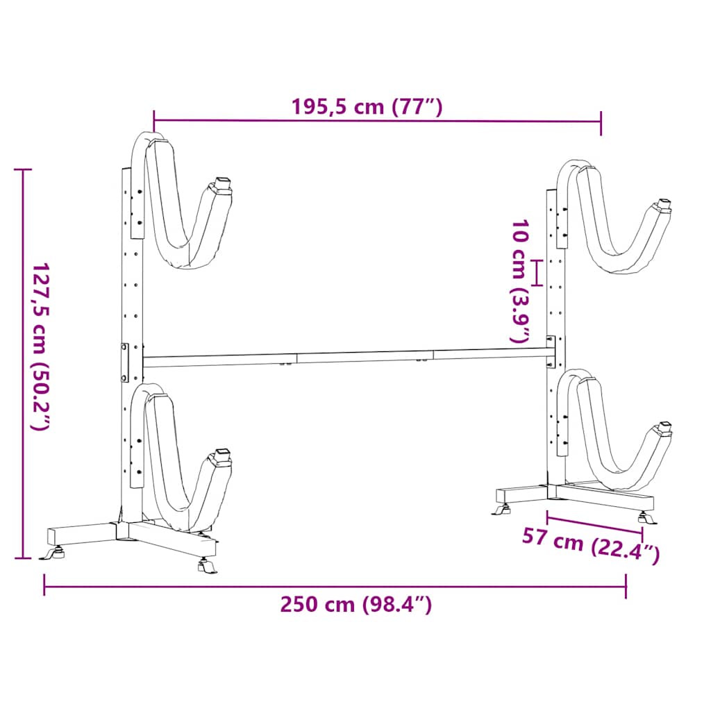 Kayak Storage Rack for 2 Kayak 250x57x127,5 cm Steel