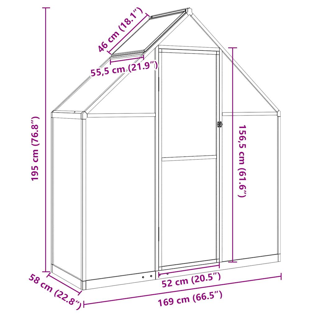 vidaXL Greenhouse with Base Frame Silver 169x58x195 cm Aluminium