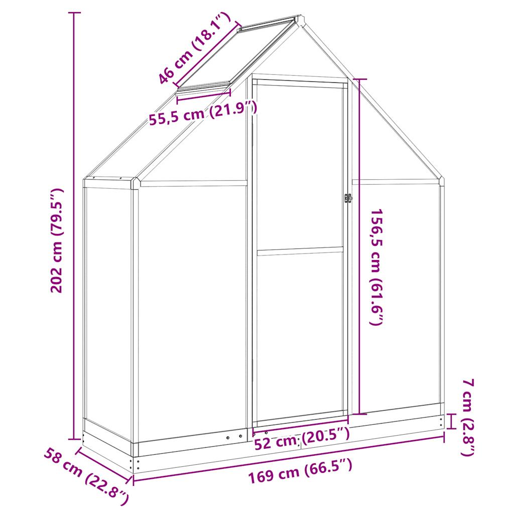 vidaXL Greenhouse with Base Frame Silver 169x58x202 cm Aluminium