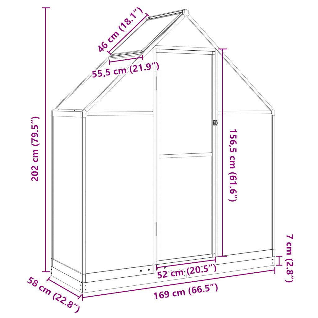 vidaXL Greenhouse with Base Frame Anthracite 169x58x202 cm Aluminium