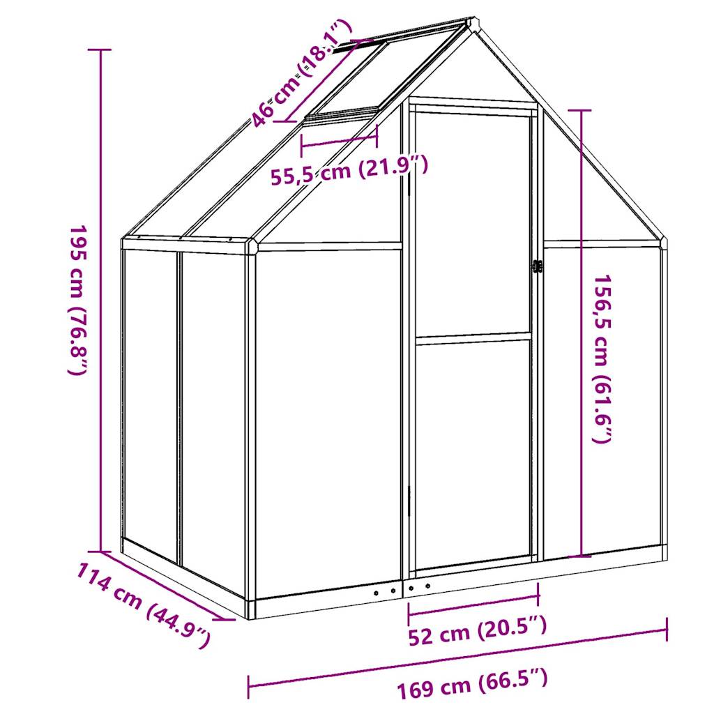 vidaXL Greenhouse with Base Frame Green 169x114x195 cm Aluminium